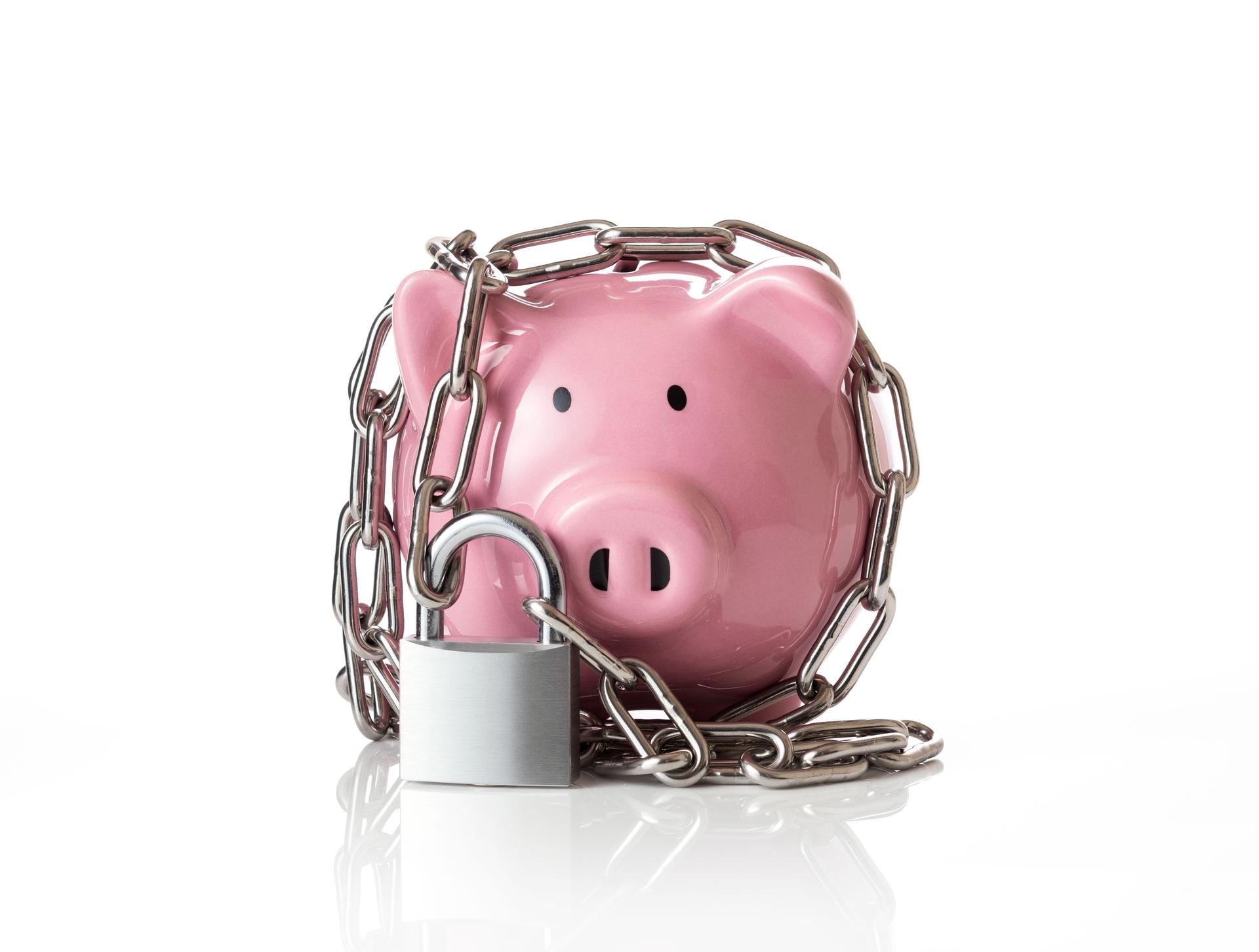 Piggy bank secured with padlock